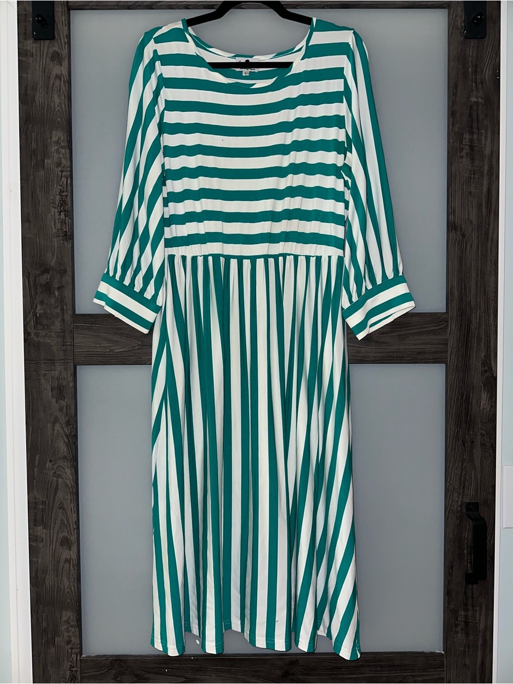Dainty Jewells Teal and White Striped Midi Dress large